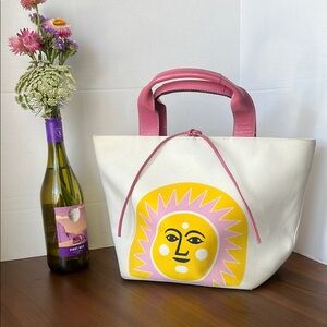 Kate Spade vintage designer Sunshine Sun Face medium canvas tote bag pink yellow